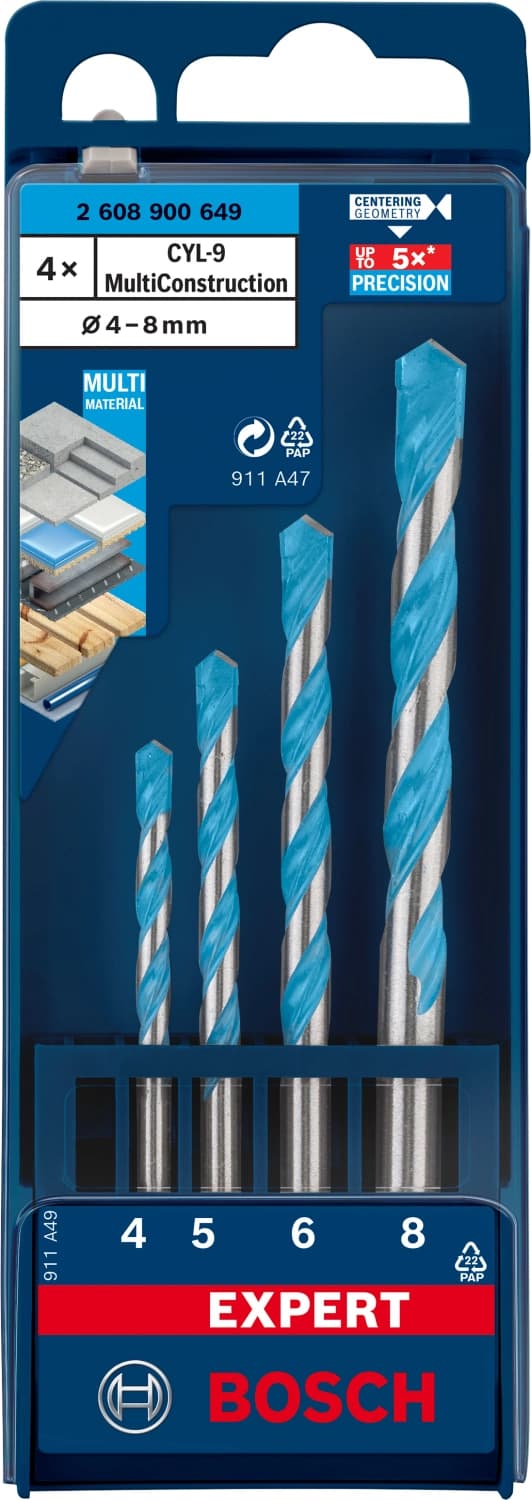 Bosch 2608900649 EXPERT 4-delige Universeelborenset CYL-9 MultiConstruction - 4/5/6/8mm thumbnail 2