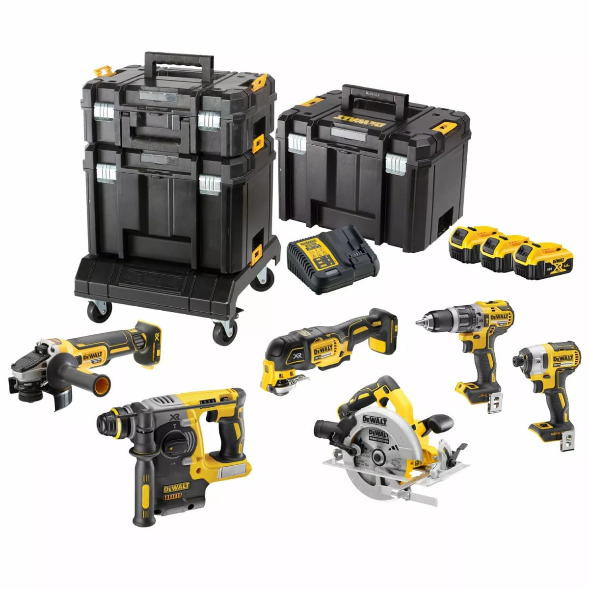 DeWALT DCK685P3T-QW 18V Li-ion XR Accu 6-delige Combiset (3x 5.0Ah) In TSTAK (incl. Trolley) - Koolborstelloos