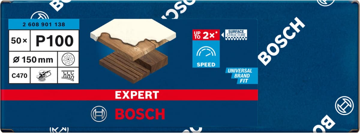 Bosch 2608901138 EXPERT Schuurvel C470 Best For Wood And Paint - 150mm - K100 - Multiperforatie (50st) thumbnail 2