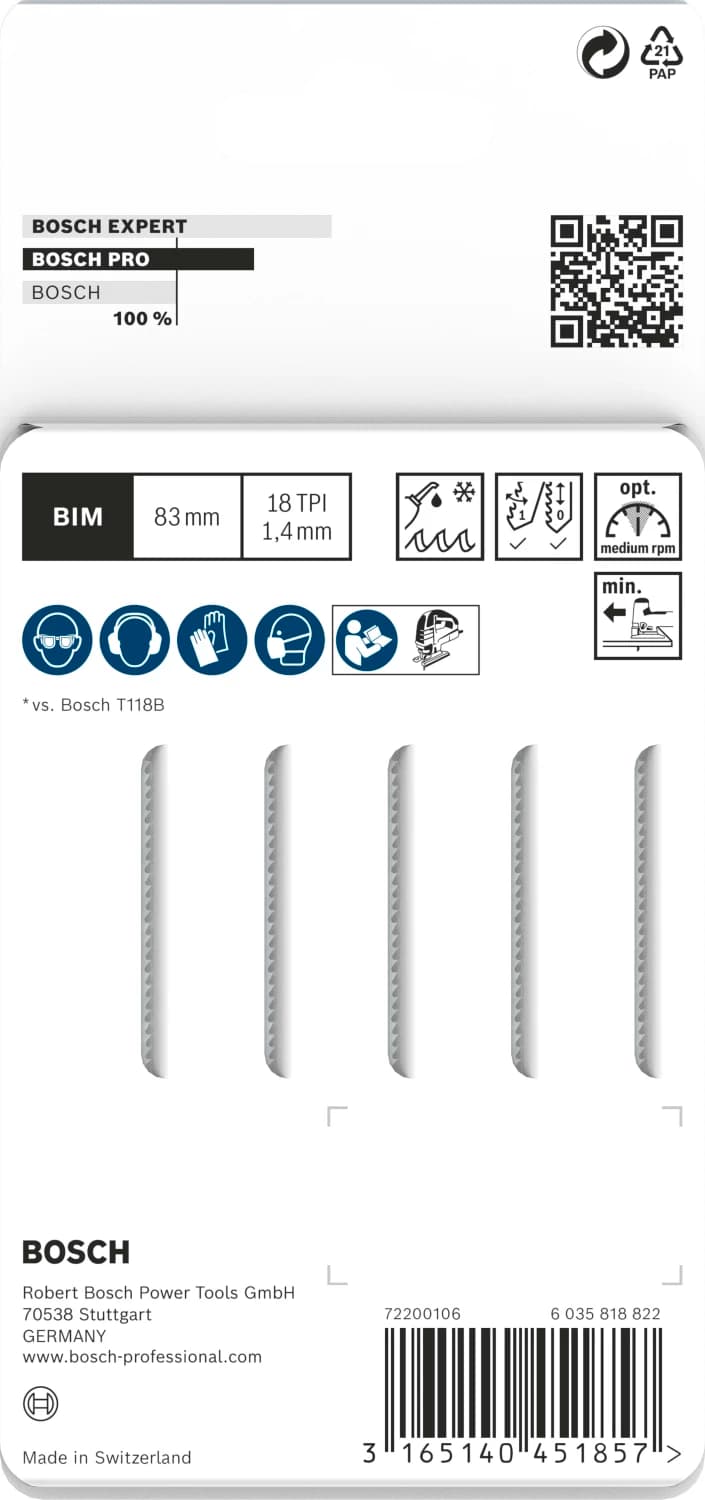 Bosch PRO T118EFS Stainless Steel Decoupeerzaagblad - 83mm - RVS (5st) thumbnail 3