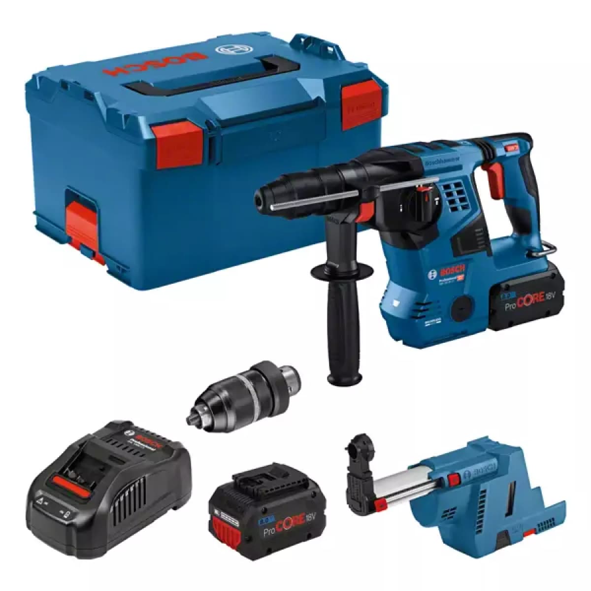 Bosch GBH 18V-28 CF 18V Accu SDS-plus Boorhamer Set (2x 8.0Ah ProCORE Accu) Incl. GDE 18V-16 Stofafzuiging In L-Boxx - 3,3J - Koolborstelloos