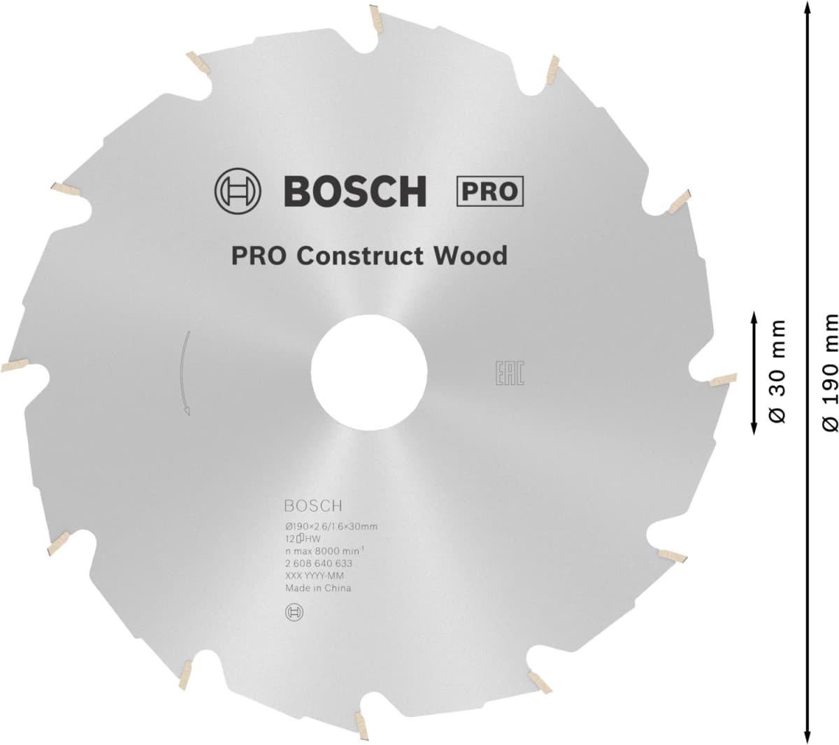 Bosch 2608640633 PRO Cirkelzaagblad - 190 X 30 X12T - Hout thumbnail 4