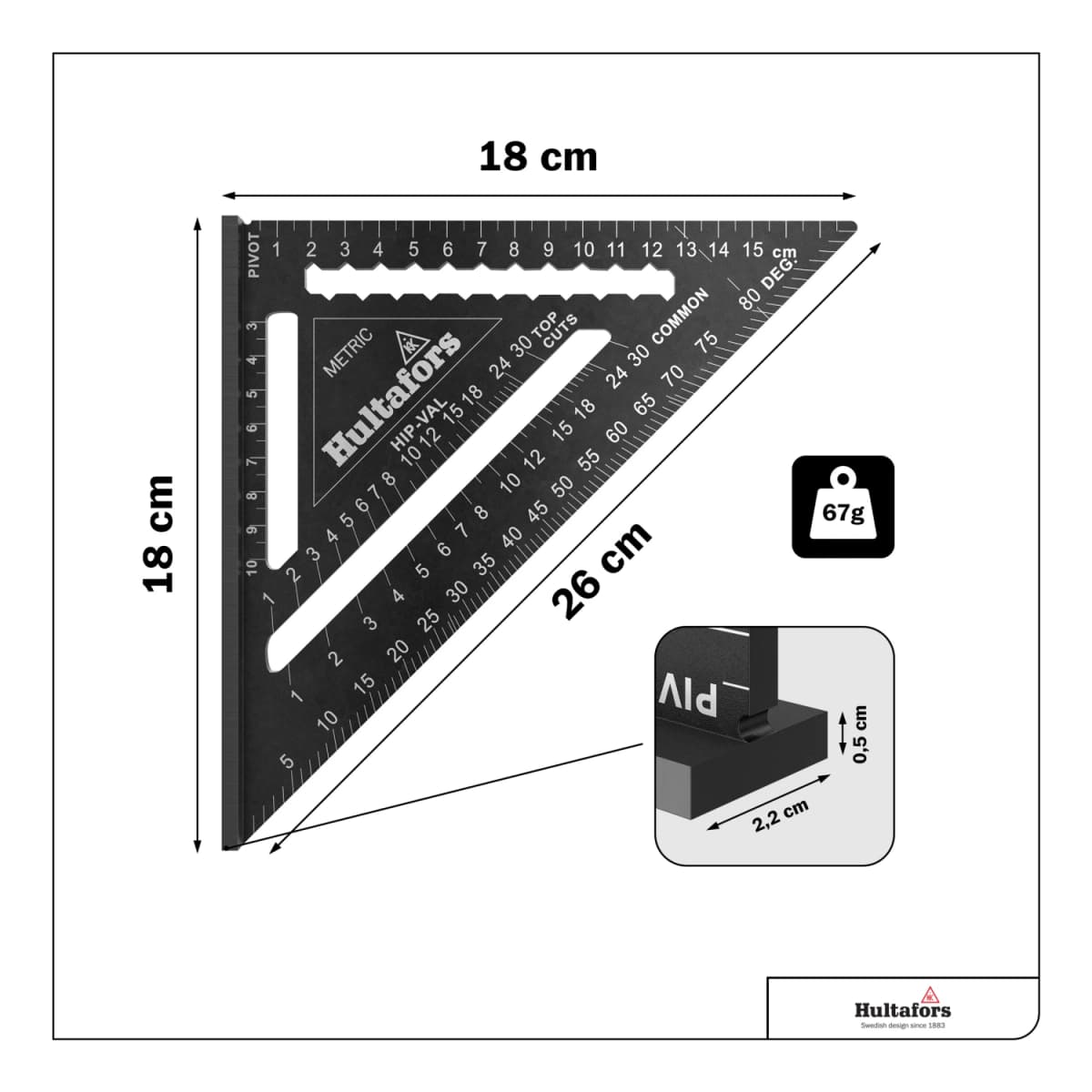 Hultafors MMRS Metric Rafter Square Meetdriehoek - 18 Cm thumbnail 2