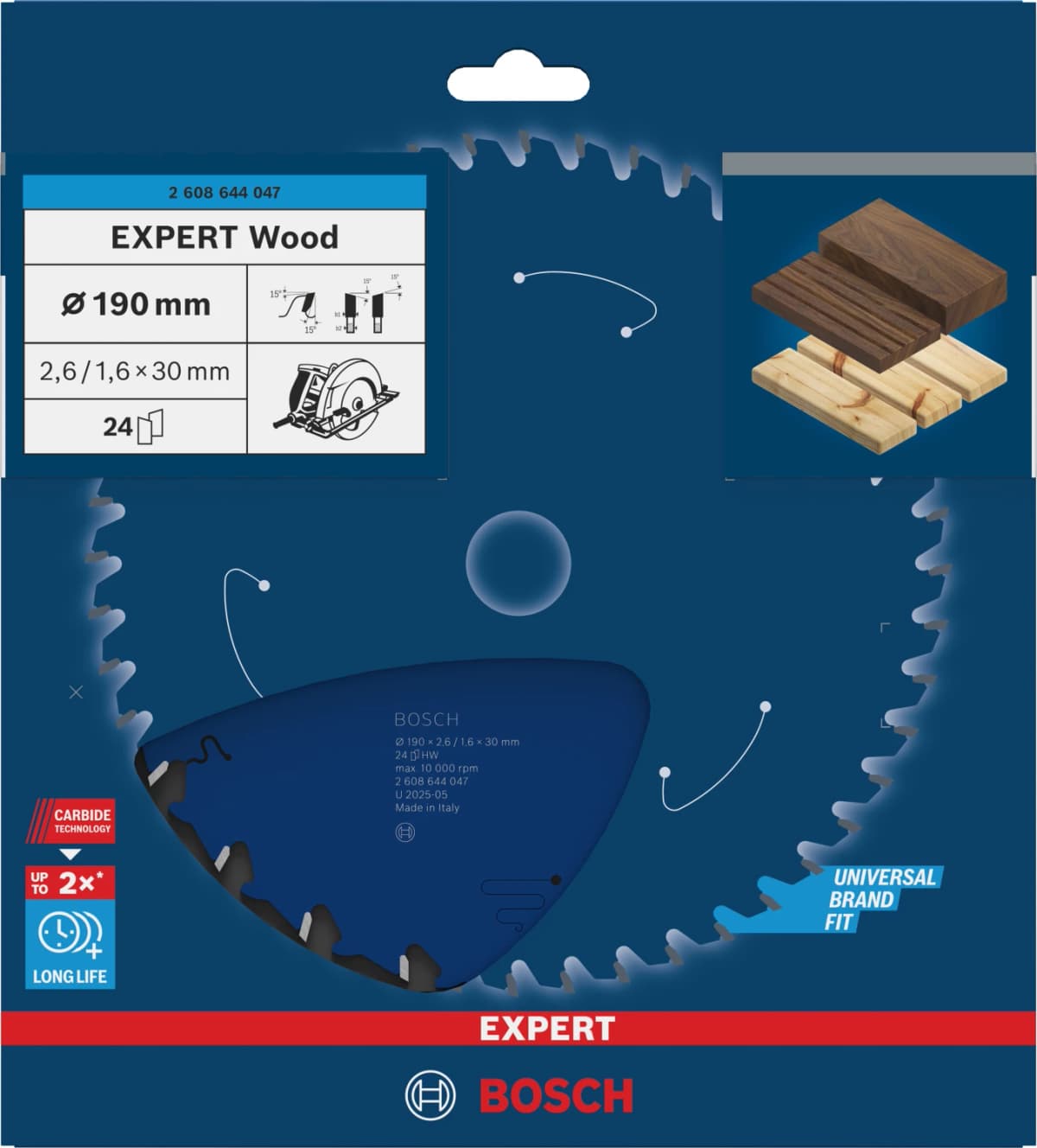 Bosch 2608644047 Expert Cirkelzaagblad - 190 X 30 X 24T - Hout - Carbide thumbnail 2