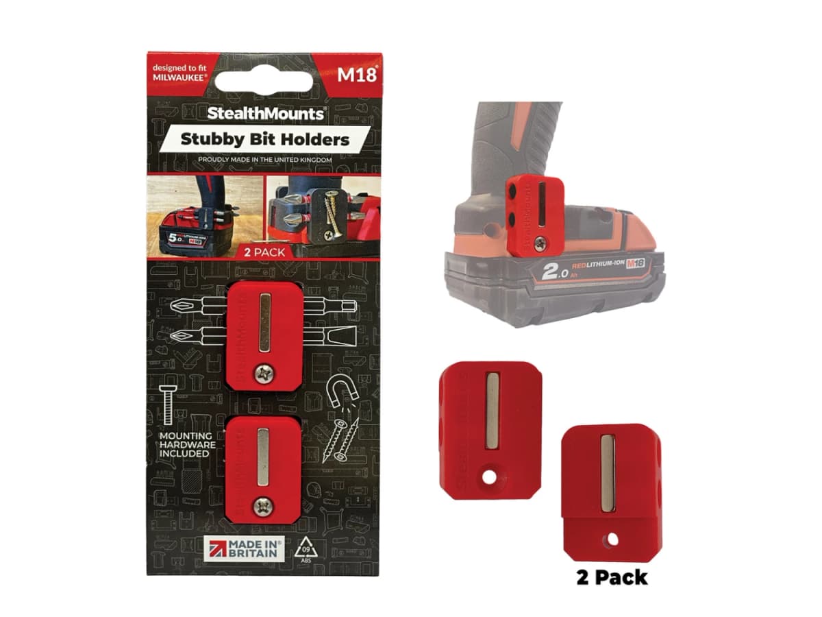 StealthMounts BH-M18-S-RED-2 Stubby Magnetische Bithouder Voor Machines Milwaukee M18 - Rood - 2 Stuks