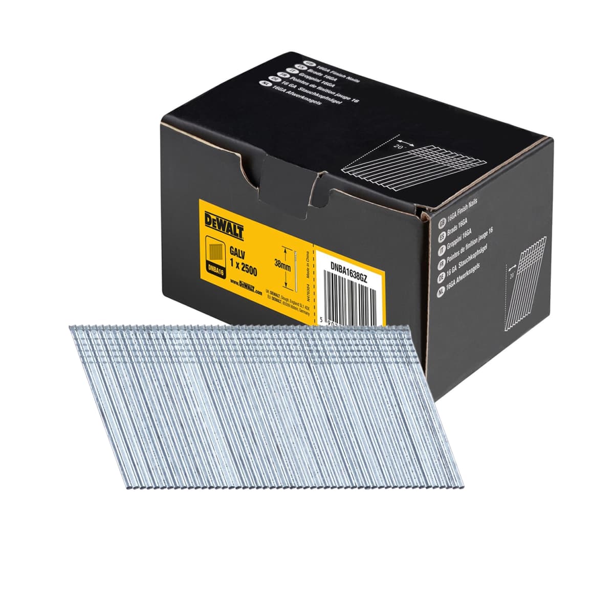 DeWALT DNBA1638GZ Gegalvaniseerde Brads Schuin 20° - 16 Gauge - 1.6x38mm (2500st) thumbnail 2