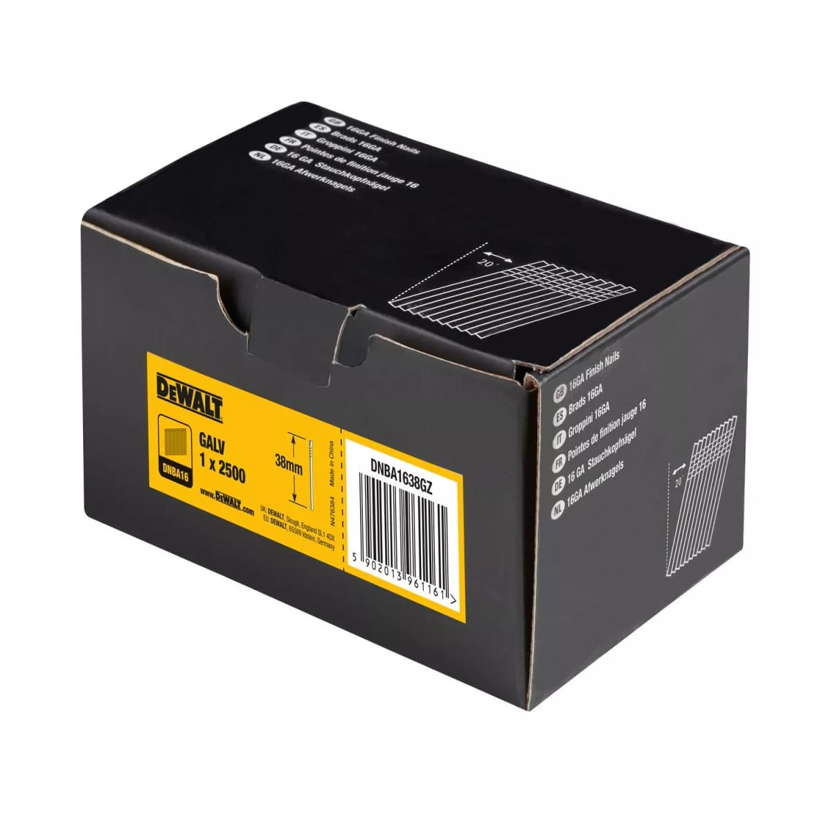 DeWALT DNBA1638GZ Gegalvaniseerde Brads Schuin 20° - 16 Gauge - 1.6x38mm (2500st) thumbnail 3