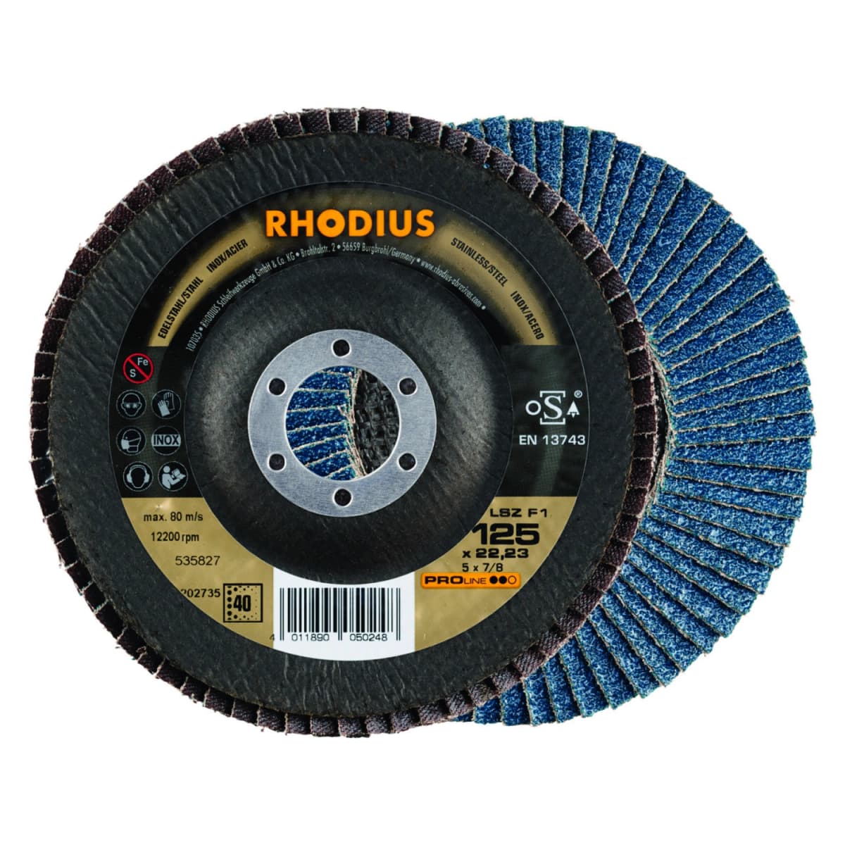 Rhodius 202735 PROline Ll LSZ F1 Lamellenslijpschijf (10 Stuks) - K40 - 125 X 22,23mm - Ferro