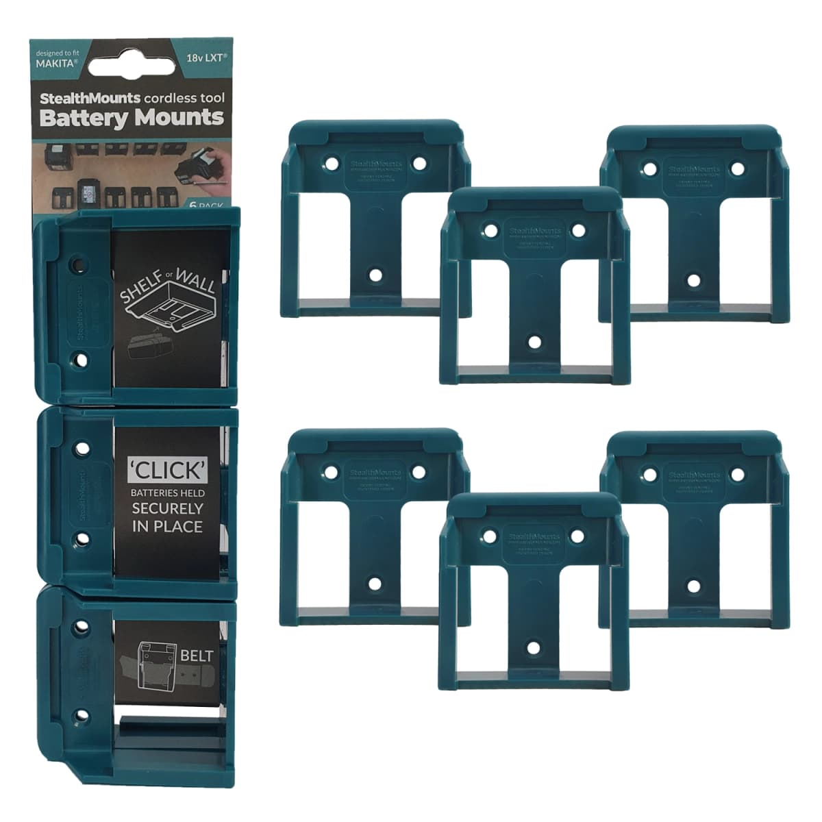 StealthMounts BM-MK18-BLU-6 Accuhouder Voor Makita 18V LXT - Blauw - 6-pack