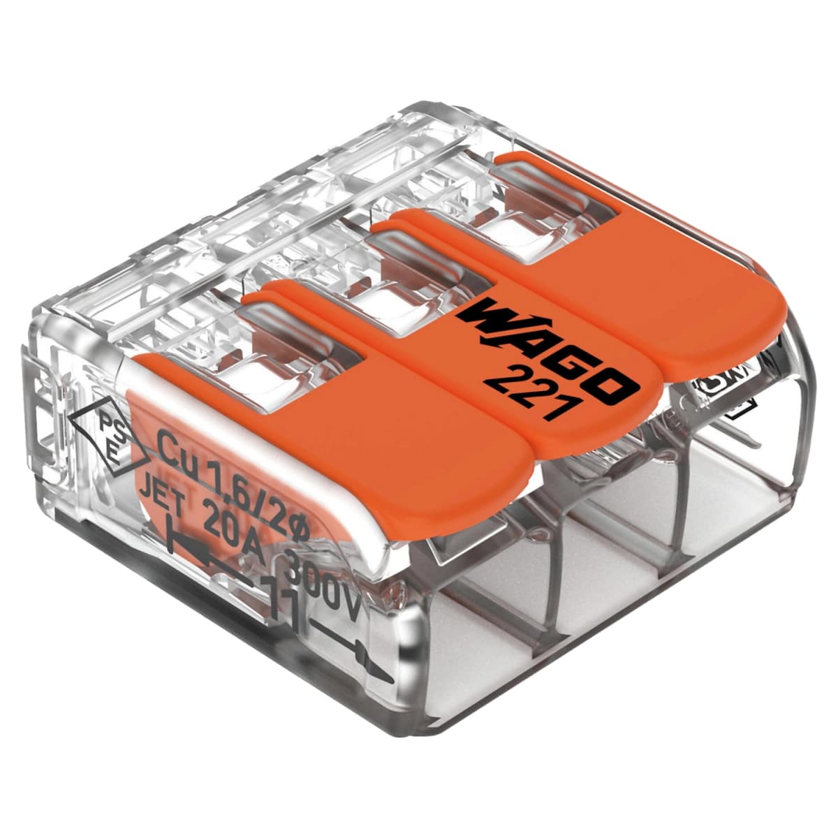 Wago 221-413 Lasklem 3-polig - 4mm - Hersluitbaar - Transparant-oranje (50 st)