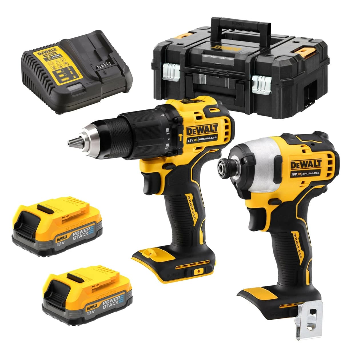 DeWALT DCK2062E2T 18V Li-ion XR Accu Klopboor-/-schroefmachine (DCD709)&Accu Slagschroevendraaier (DCF809) Combiset (2x POWERSTACK Accu) In TSTAK - Koolborstelloos