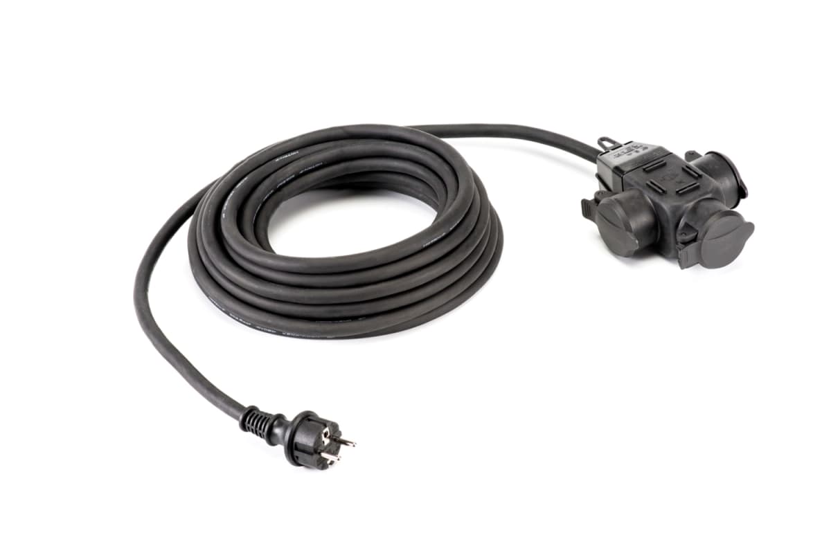 WikuTech WT 3004 Verlengkabel Met 3-voudig Verdeelblok - IP44 - H07RN-F 3G 2,5mm - 10m