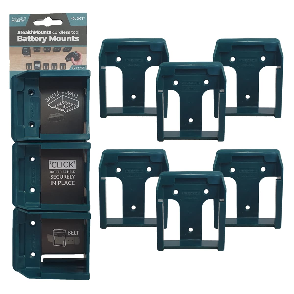 StealthMounts BM-MK40-BLU-6 Accuhouder Voor Makita 40V XGT - Blauw - 6-pack