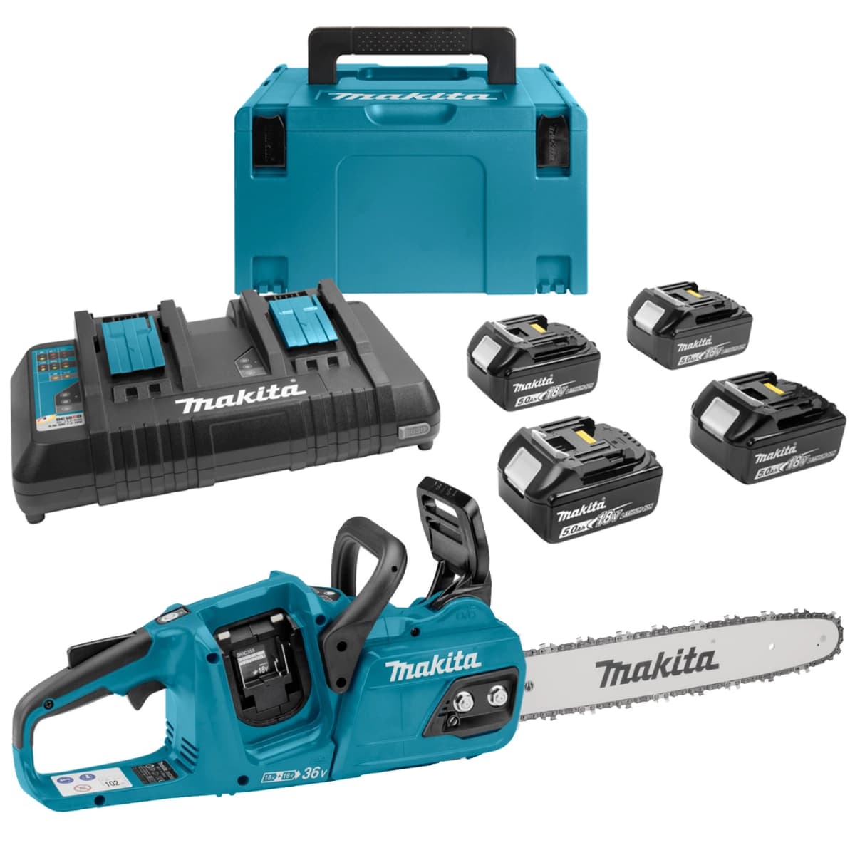 Makita DUC355PT4J LXT 2x18V Li-Ion Accu Kettingzaag Set (4x 5.0Ah) - 35cm