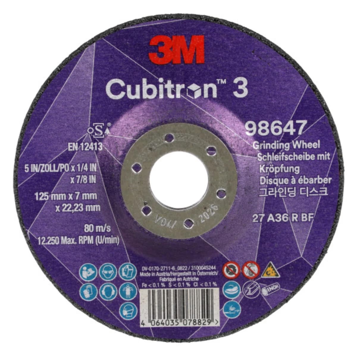 3M Cubitron™ 3 Afbraamschijf - 125mm X 7mm X 22,23mm - K36 - T27 (10 Stuks) thumbnail 4