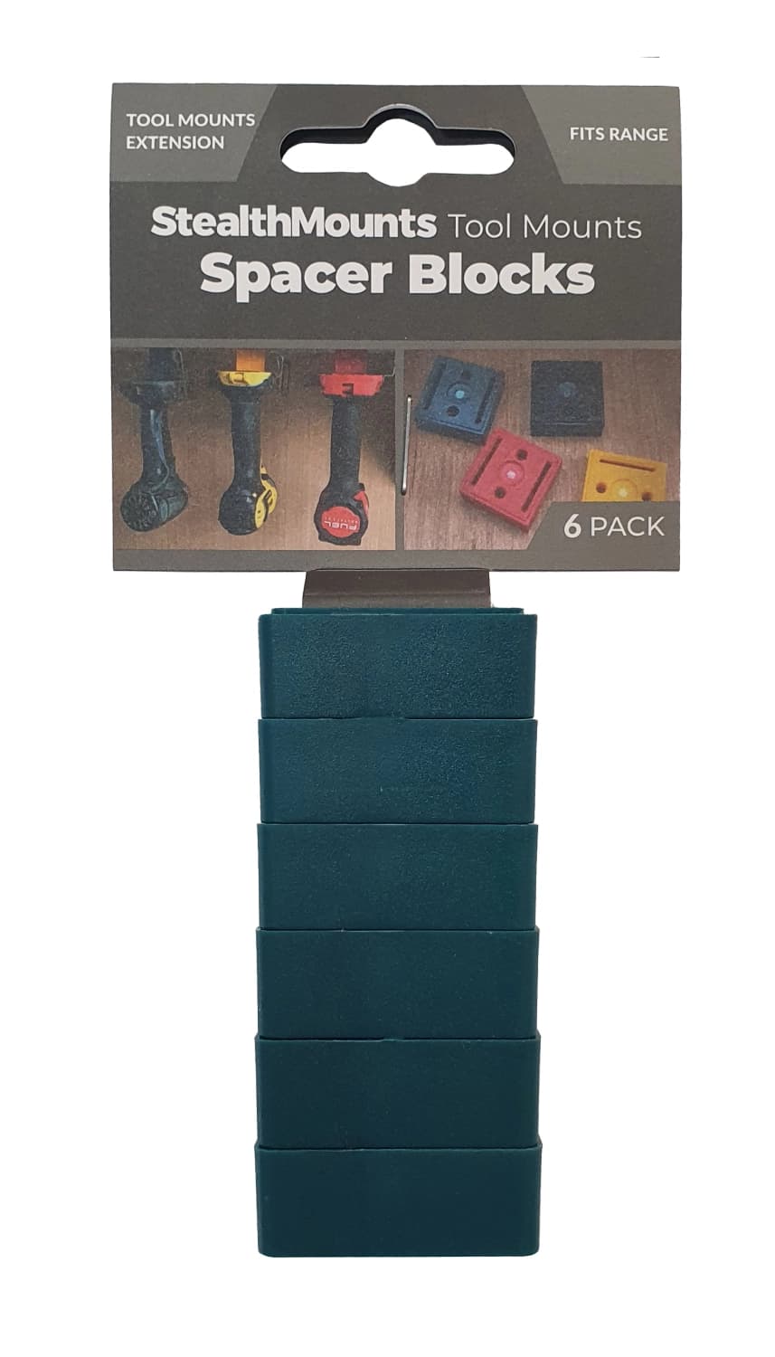 StealthMounts TMSPACE-BLU-6 Tool Mount Spacer Blocks Afstandhouder Voor Machinehouders - 12mm - Voor Makita LXT - Blauw - 6 Stuks