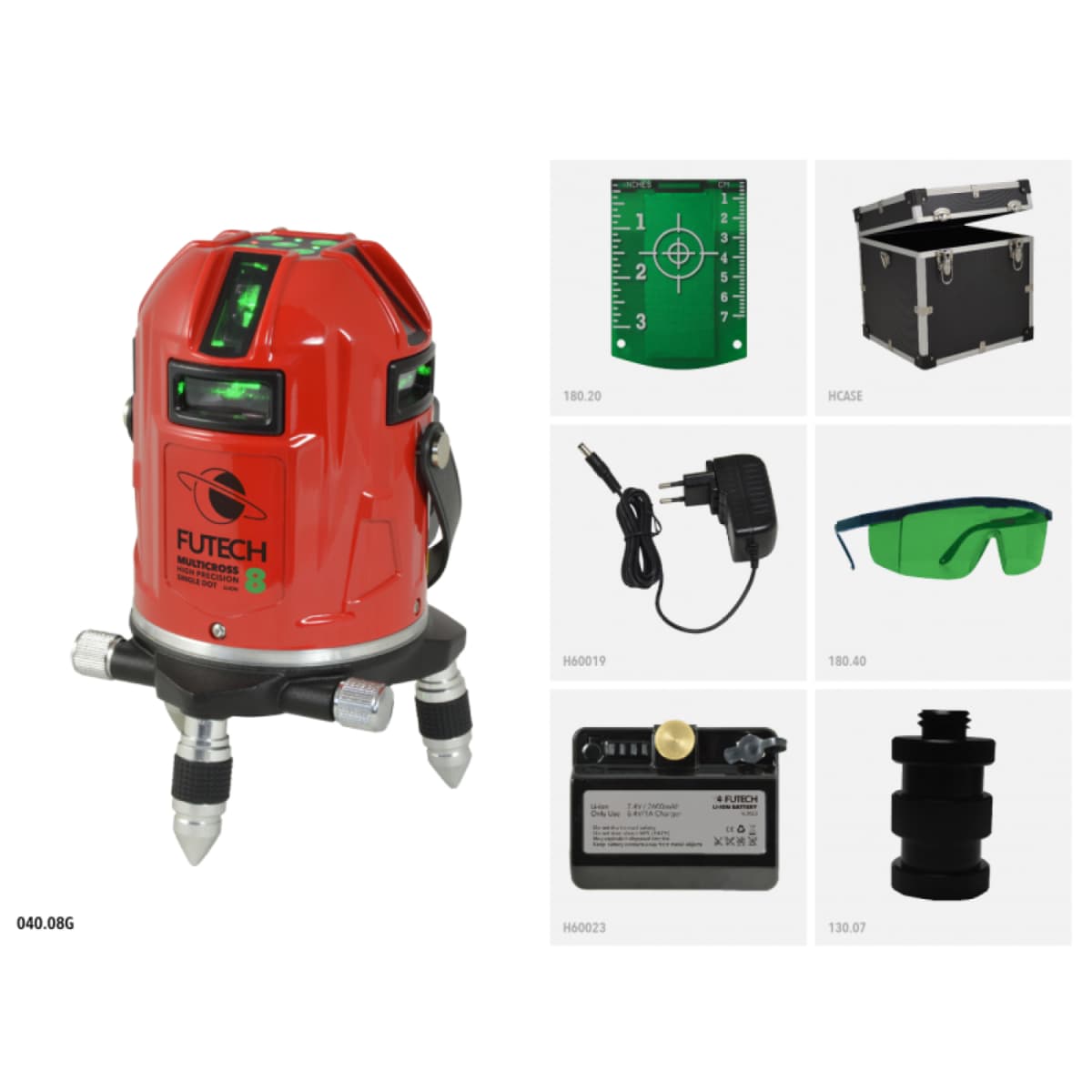 FUTECH Multicross 8 HPSD Kruislijnlaser In Koffer– Groen – 50m Met Ontvanger (optie) - 8 Lijnen