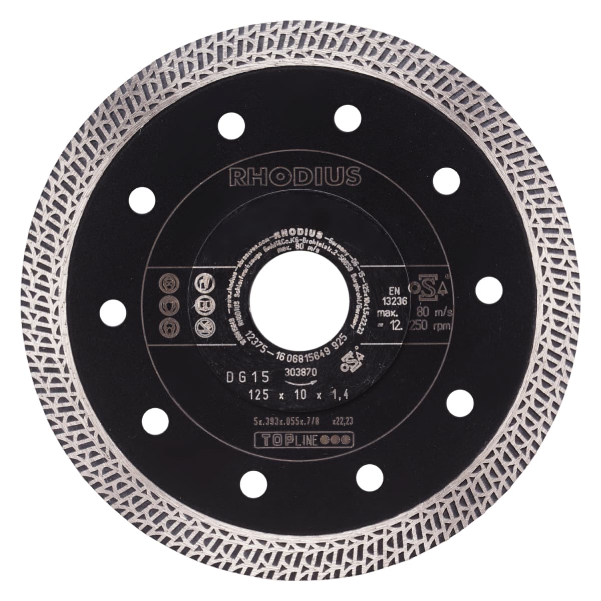 Rhodius 303870 TOPline Lll DG15 Diamantdoorslijpschijf - 125 X 22,23 X 10mm - Tegels/Keramiek