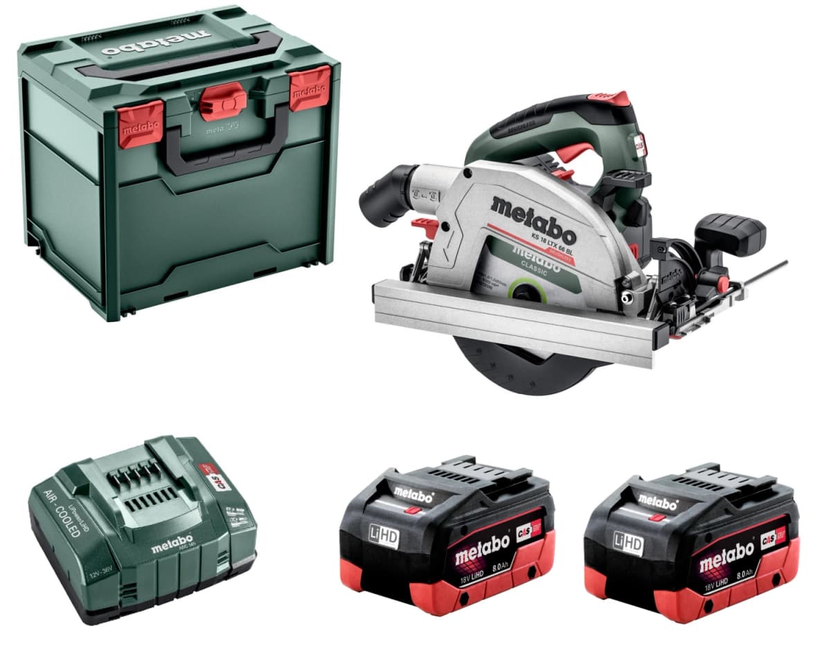 Metabo KS 18 LTX 66 BL 18V Li-ion Accu Cirkelzaag Set (2 X 8.0Ah LiHD Accu) In MetaBOX - Koolborstelloos