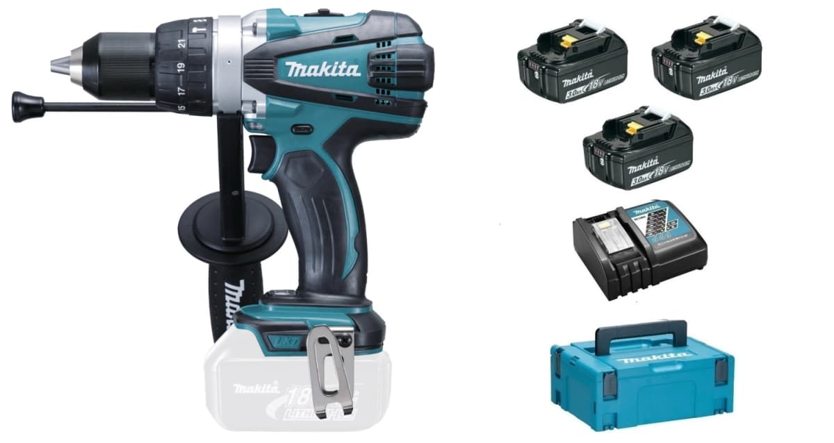 Makita DHP458RF3J 18V Li-Ion Accu Klopboor- /schroefmachine Set (3x 3.0Ah Accu) In Mbox