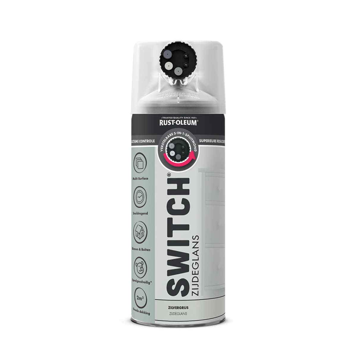 Rust-Oleum Switch Spuitlak - Zijdeglans Zilvergrijs - 400ml
