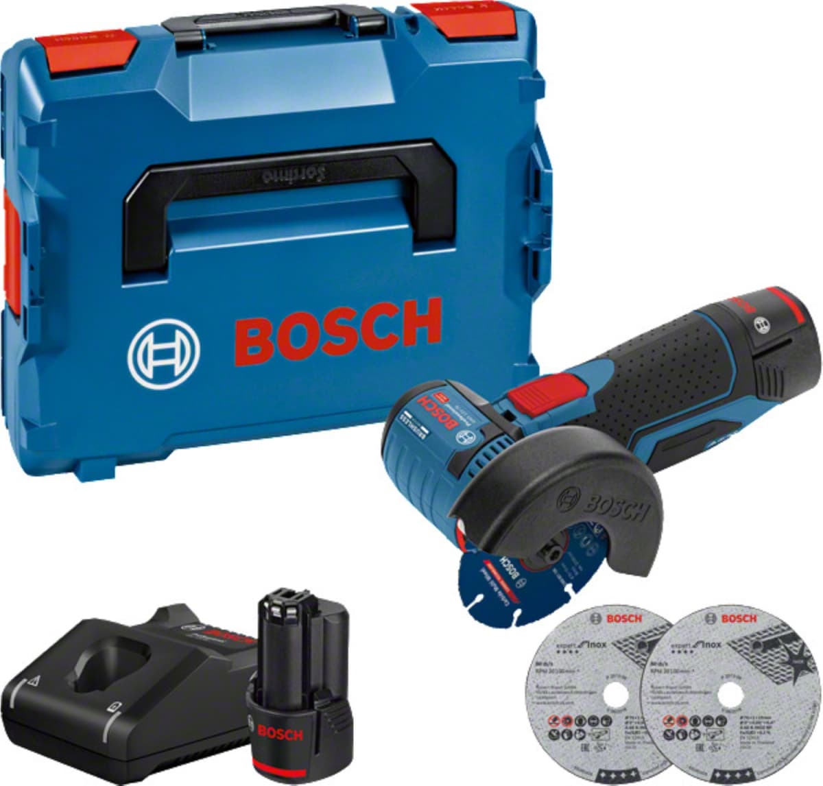 Bosch GWS 12V-76 12V Li-Ion Accu Haakse Slijper Set (2x 3.0Ah Accu) In L-Boxx - 76mm - Koolborstelloos