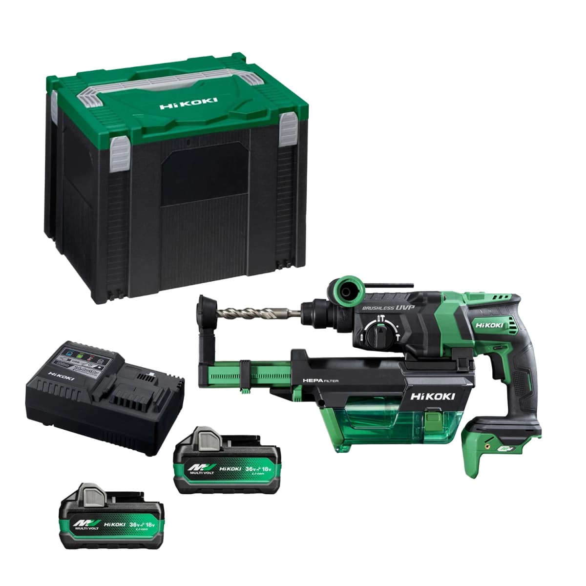 HiKOKI DH36DPEWEZ 36V Li-ion Accu SDS+ Boorhamer Set (2x 2.5Ah Accu) Met Stofafzuigunit In HSC IV Koffer - 3,2J