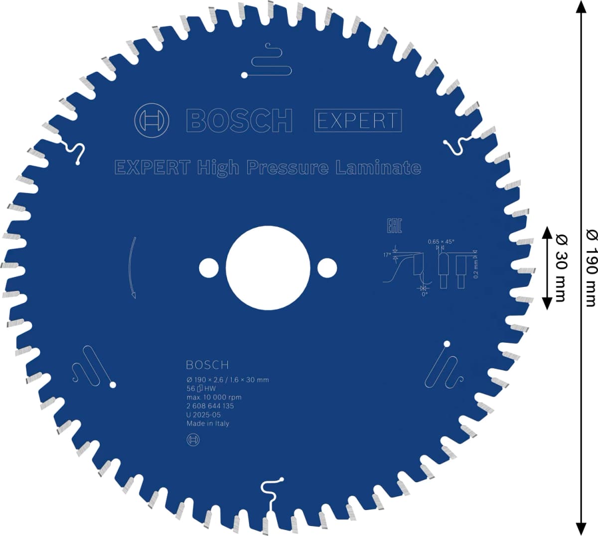 Bosch 2608644135 EXPERT Cirkelzaagblad - 190 X 30 X 56T - Laminaat thumbnail 4