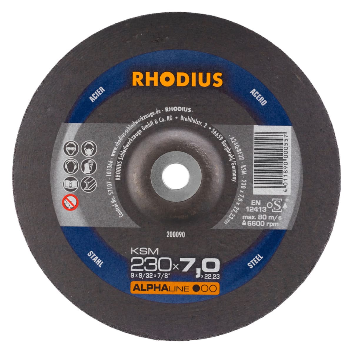 Rhodius 200090 KSM ALPHALINE L Afbraamschijf 230 X 22,23 X 7mm (10 St)