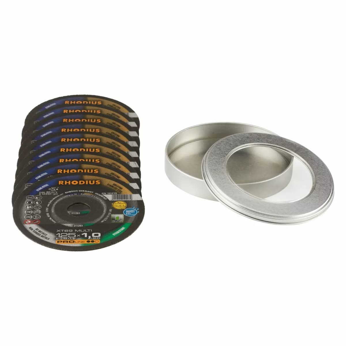 Rhodius XT69 Multi Doorslijpschijvenset In Opbergblik - 125 X 1,0 X 22,23mm (10st)