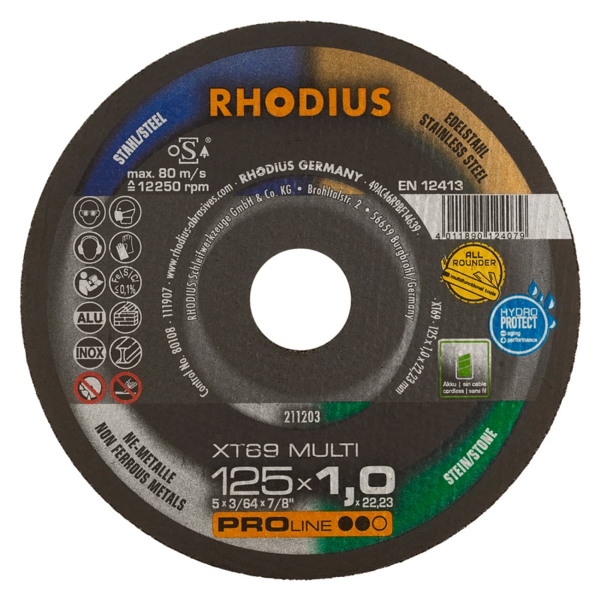 Rhodius XT69 Multi Doorslijpschijvenset In Opbergblik - 125 X 1,0 X 22,23mm (10st) thumbnail 2