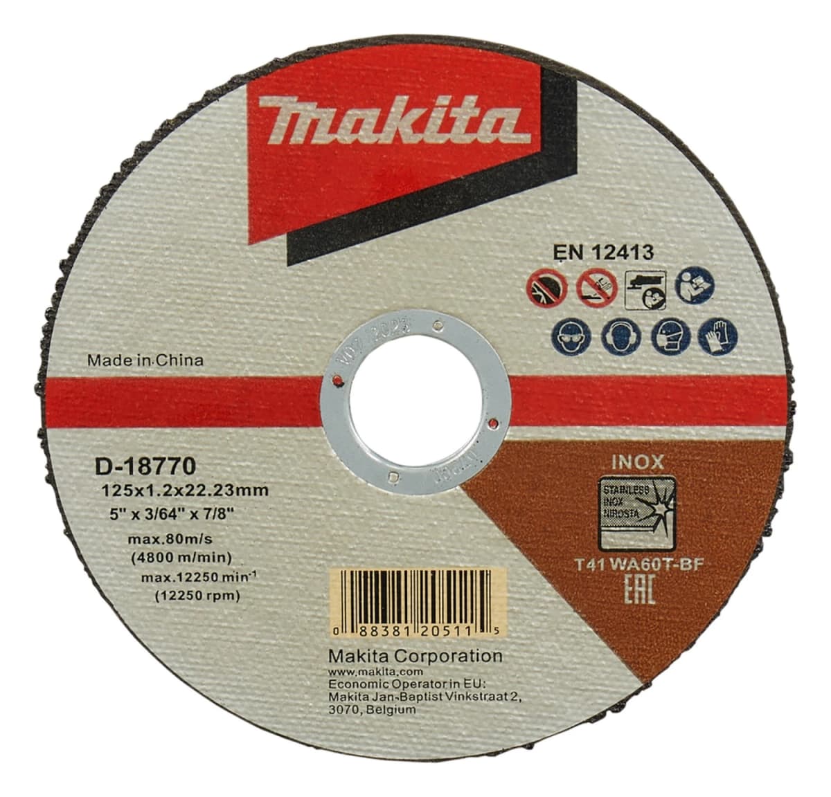 Makita D-18770 Doorslijpschijven -125x22,23x1.2mm - RVS (100 St)