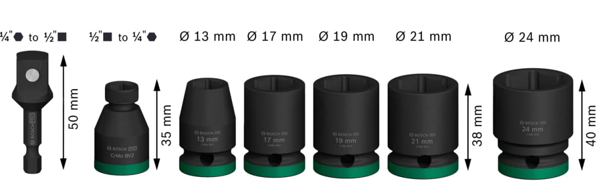 Bosch 2608003032 7-delige Doppen En Adapter Set - 1/2'' thumbnail 2