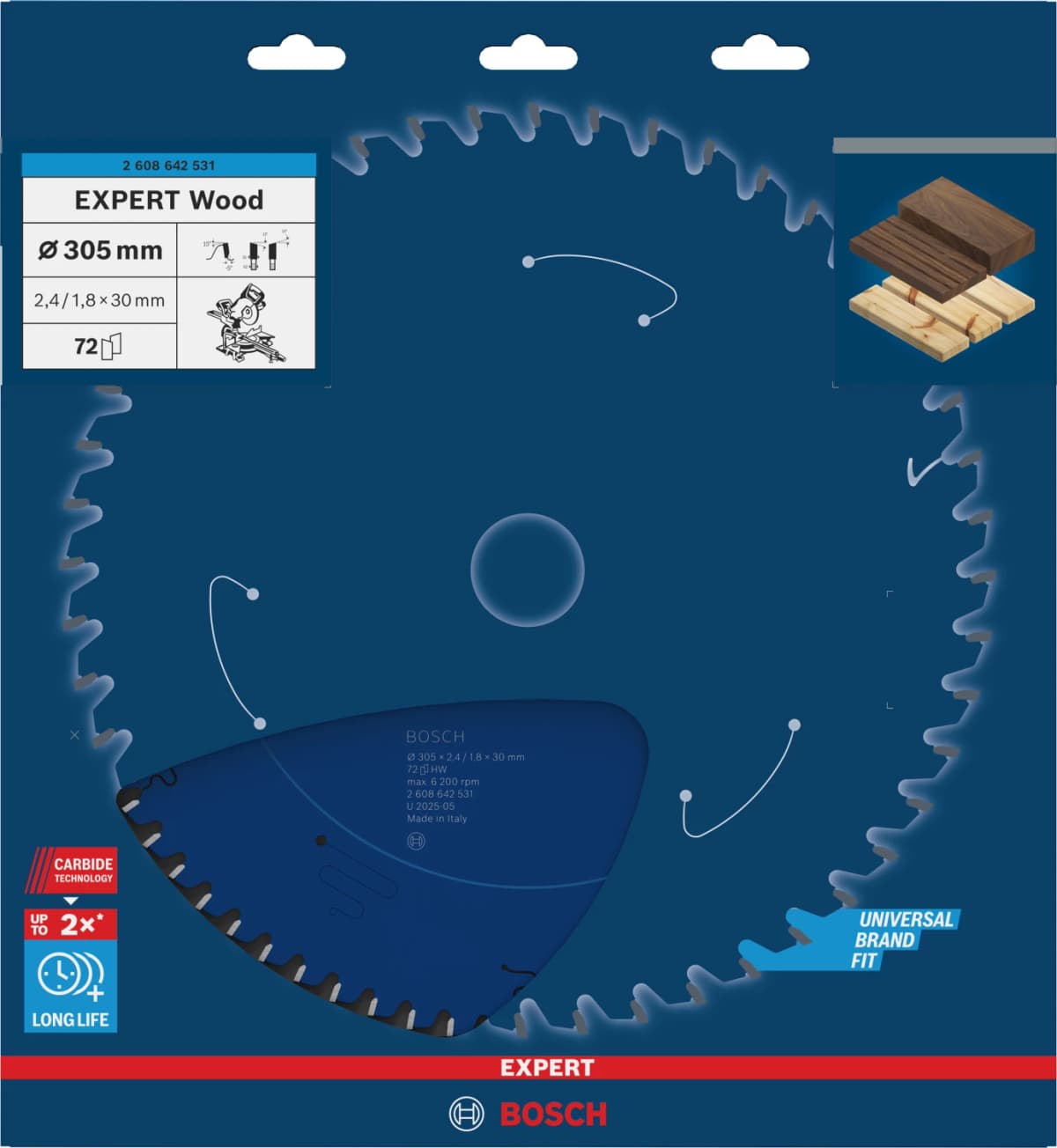 Bosch 2608642531 Expert Cirkelzaagblad - 305 X 30 X 72T - Hout - Carbide thumbnail 2