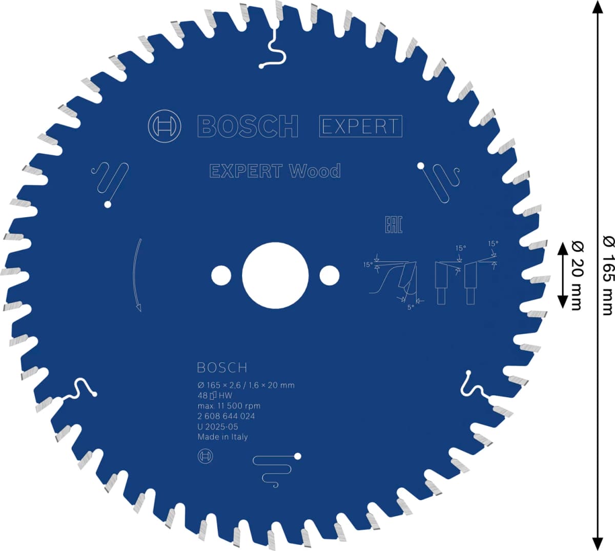 Bosch 2608644024 Expert Cirkelzaagblad - 165 X 20 X 48T - Hout - Carbide thumbnail 4