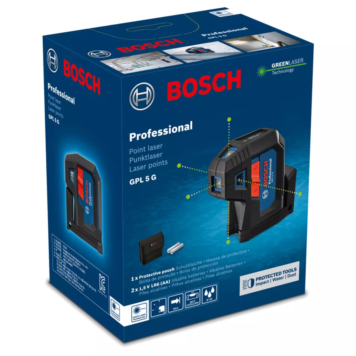 Bosch GPL 5 G Puntlaser Incl. Batterijen In Etui - 5 Punten - Groen - 30m thumbnail 3