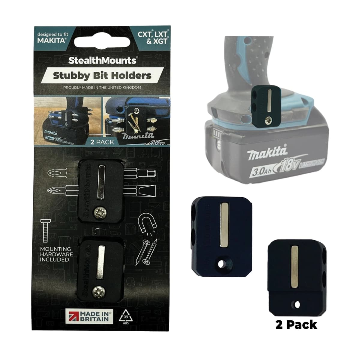 StealthMounts BH-MK-S-BLK-2 BLACK Stubby Magnetische Bithouder Voor Makita - Zwart - 2-pack