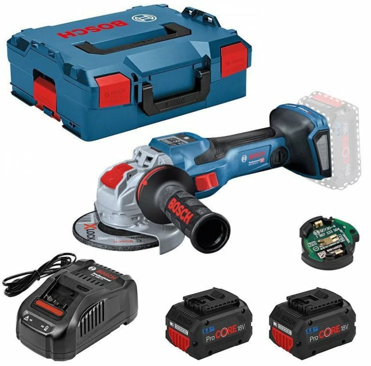 Bosch GWS 18V-15 SC 18V Li-Ion Accu BiTurbo Haakse Slijper Set (2x 5.5Ah Accu) In L-Boxx - 125mm - Koolborstelloos