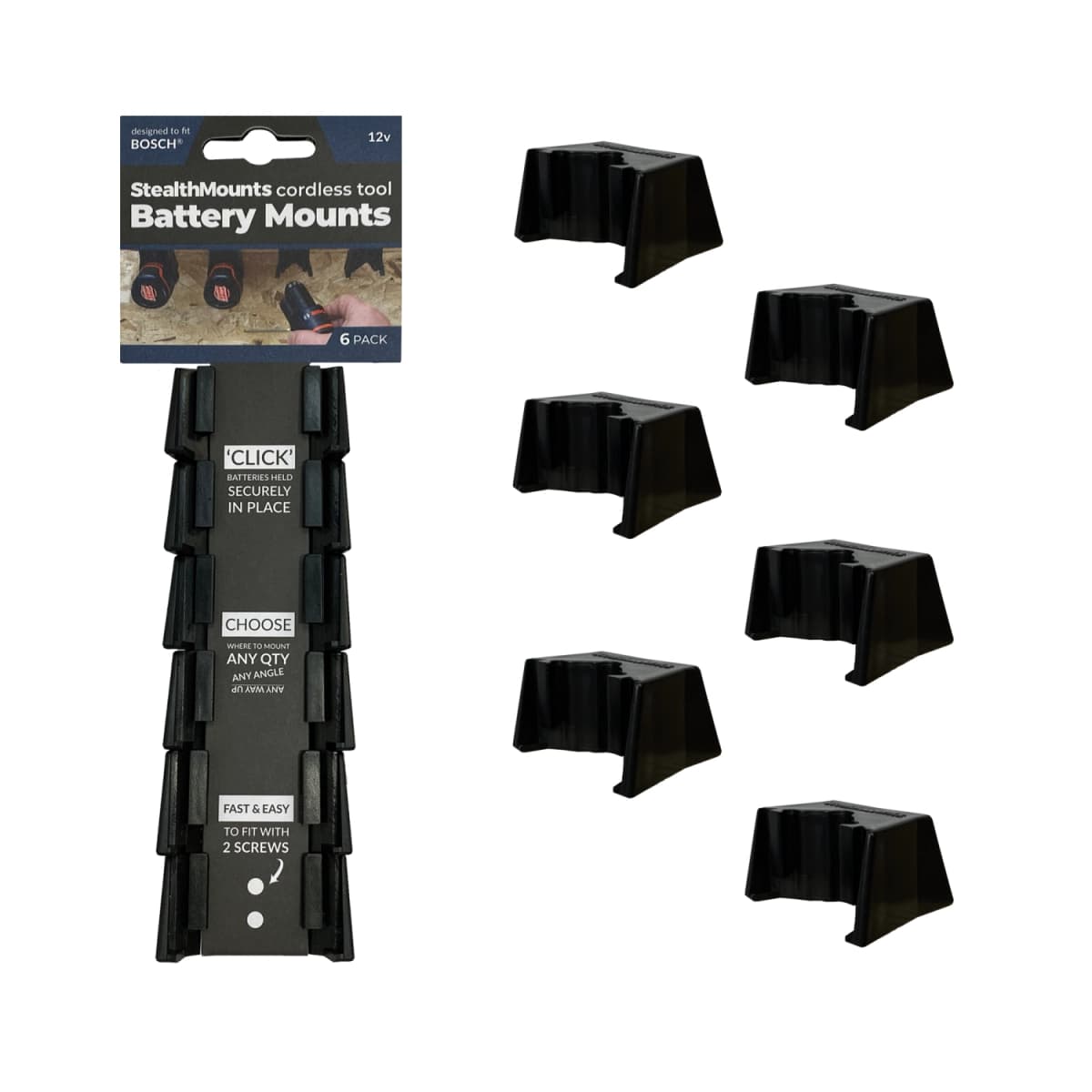 StealthMounts BM-BO108-BLK-6 Accuhouder Voor Bosch 10.8/12V - Zwart - 6-pack