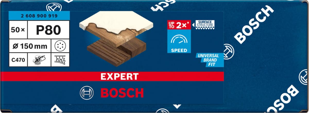 Bosch 2608900919 EXPERT Schuurvel C470 Best For Wood And Paint - 150mm - K80 - 6 Gaten (50st) thumbnail 2
