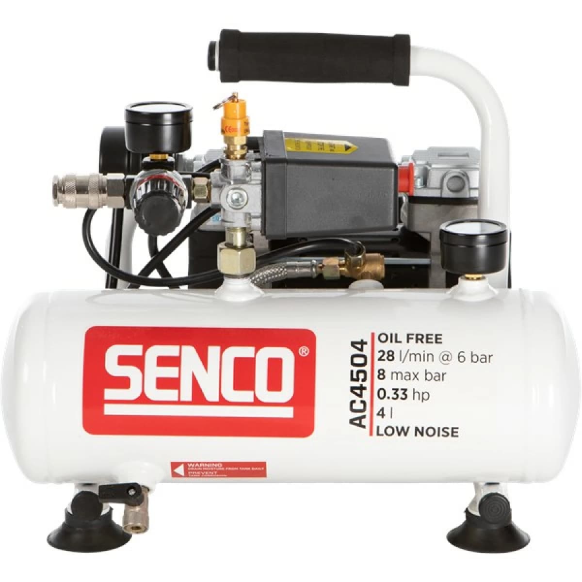 Senco AC4504 Compressor - Geluidsarm - 240W - 8 Bar - 4L - 28L/m