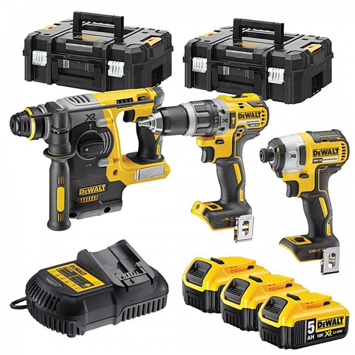 DeWALT DCK368P3T-QW 18V Li-ion XR Accu 3 Delige Combiset (3x 5.0Ah) In TSTAK - Koolborstelloos
