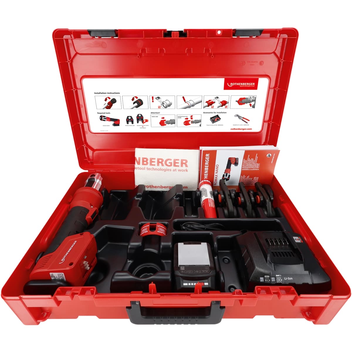 Rothenberger Romax Nano IJAW Accu Perstang Set (1 X 2.0Ah Accu) Incl. TH16-20-26mm Persbekken In Koffer