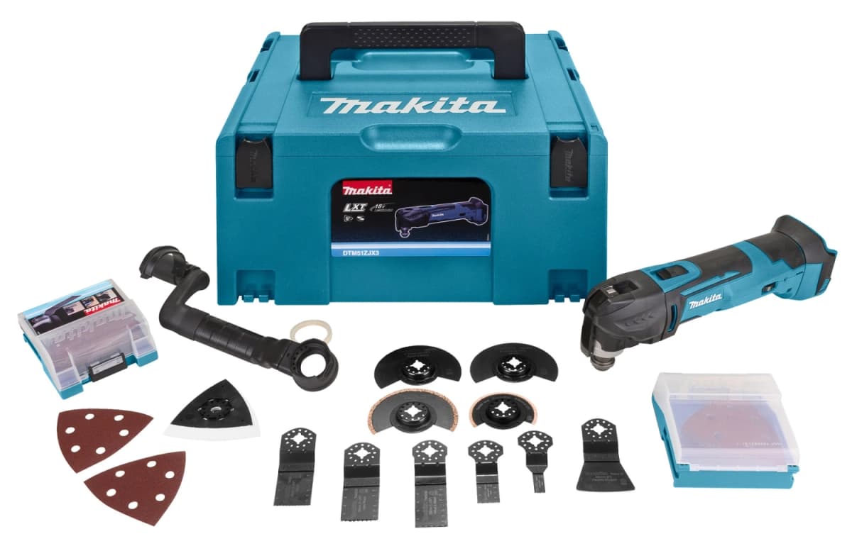 Makita DTM51ZJX3 18V Li-Ion Accu Multitool Body + 41 Delige Accessoireset In Mbox - Snelwissel Voor Het Schuren, Snijden, Zagen En Schrapen