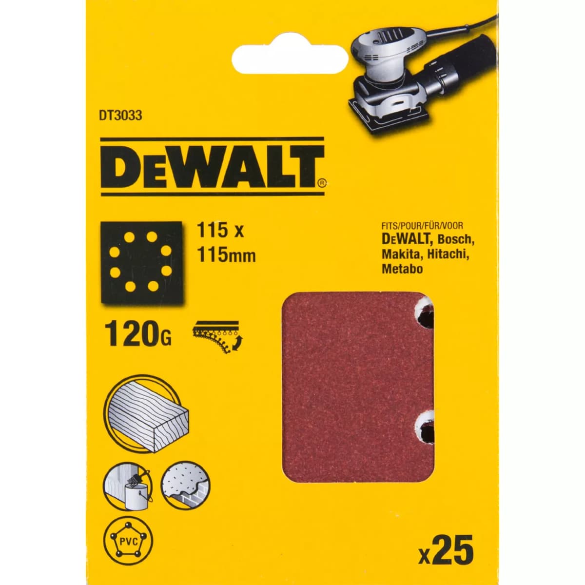 DeWALT DT3033 Vlak Schuurvel - K120 - 115 X 115mm (25st) thumbnail 2