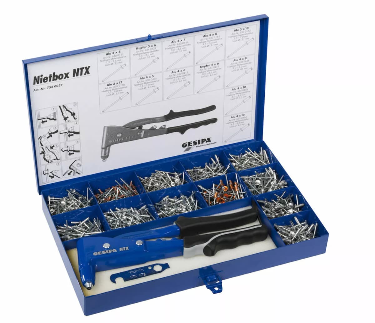 Gesipa NTX Senior Kit Blindklinknageltang Inclusief Nagels In Koffer - 2,4-5,0mm