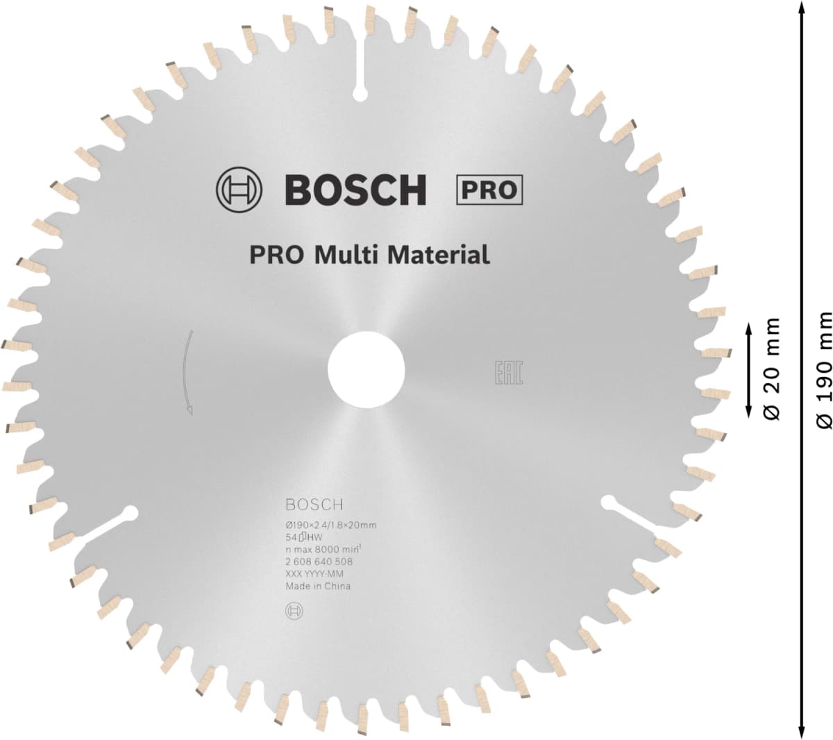 Bosch 2608640508 PRO Cirkelzaagblad - 190 X 20/16 X 54T - Multi Materiaal thumbnail 4