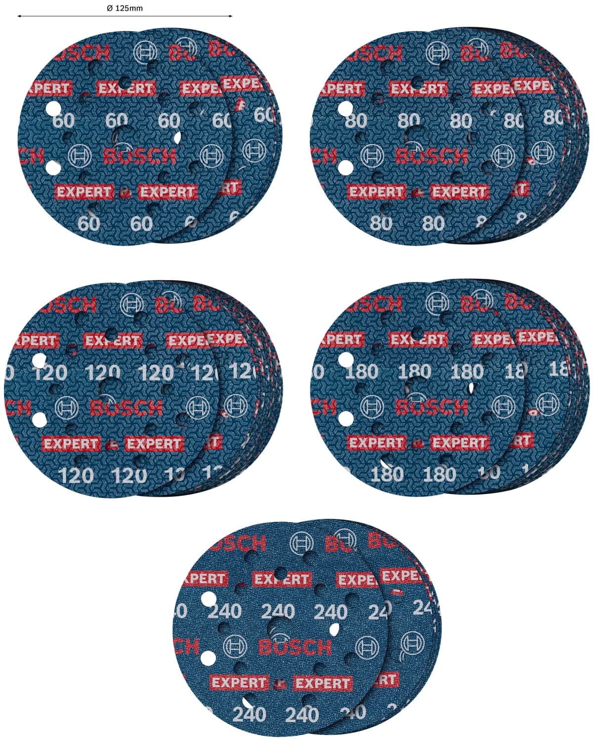 Bosch 2608902429 EXPERT 55-delige Set Schuurschijf O780 Met Film Onderlaag - 125mm - 5xK60/15xK80/15xK120/15xK180/5xK240 thumbnail 3