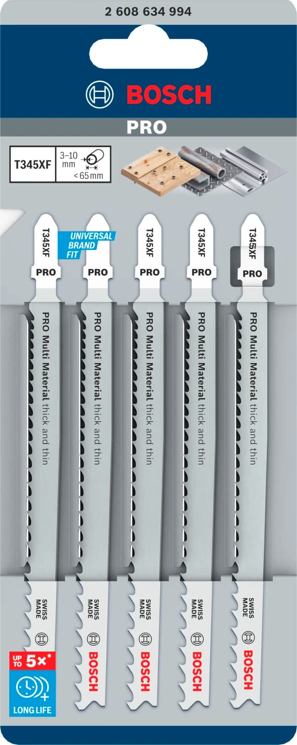 Bosch 2608634994 / T 345 XF BiM Decoupeerzaagblad Progressor - Hout / Metaal (5st) thumbnail 2