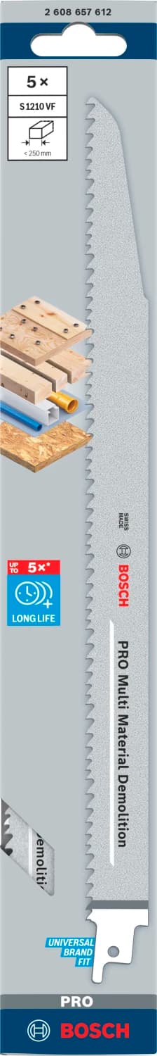 Bosch PRO S1210VF Demolition Reciprozaagblad - 300mm - Multi Materiaal (5st) thumbnail 2
